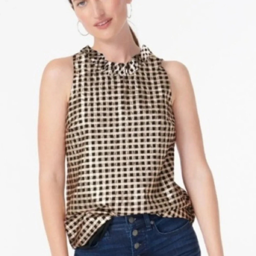 J. Crew Ruffleneck sleeveless top in Lurex® crinkle gingham 29777